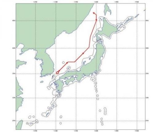 El Ministerio de Defensa de Japón mostró el esquema de línea de vuelo de la aeronave militar rusa. 